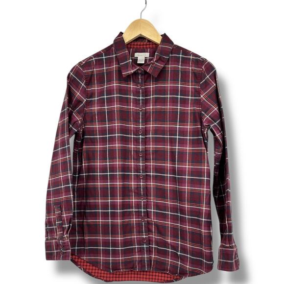 Garnet Hill Plaid Button Down Long Sleeve Organic Pima Cotton Shirt Women's 10 - Picture 1 of 5